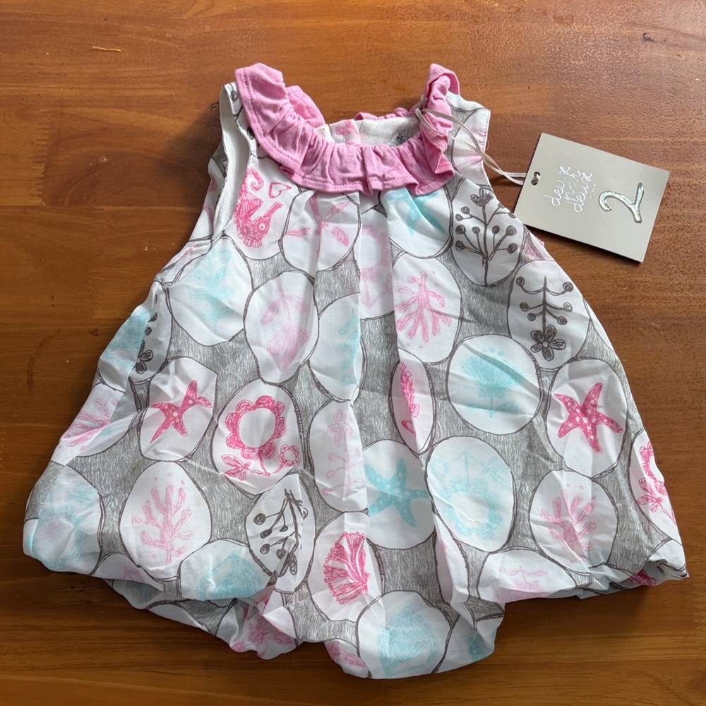 Deux par Deux Pink and Gray Sea Life Romper